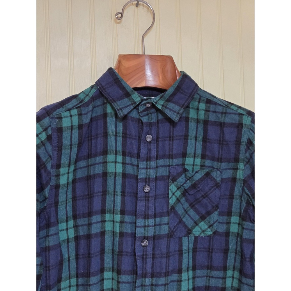 Member's Mark Shirt Youth 14/16 Green Blue Flannel Plaid Button Down Long Sleeve